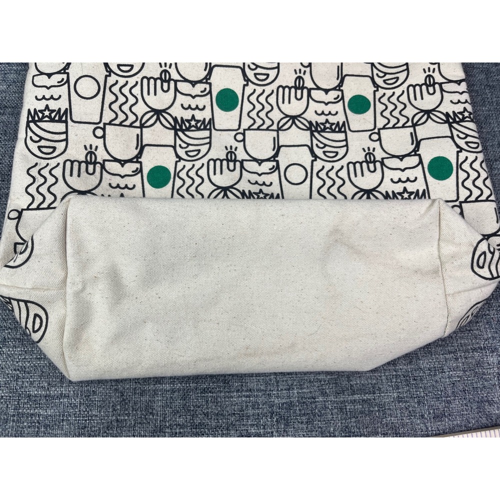 Starbucks Travel Tote Bag Cotton Canvas Coffee Cup Doodle Print Cream Green 2017 - Picture 5 of 14